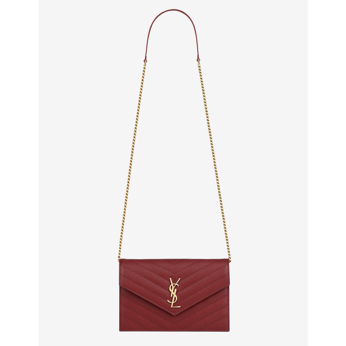 Saint Laurent Envelope Wallet on Chain in Rouge Opyum