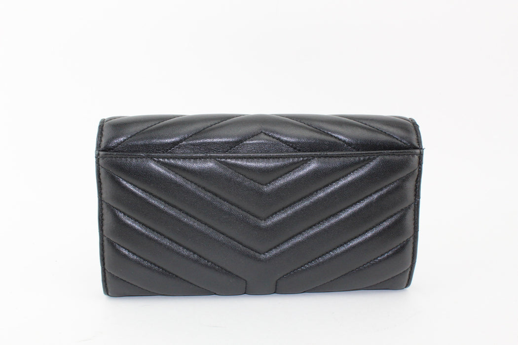 SAINT LAURENT LAMBSKIN LOULOU FLAP WALLET BLACK