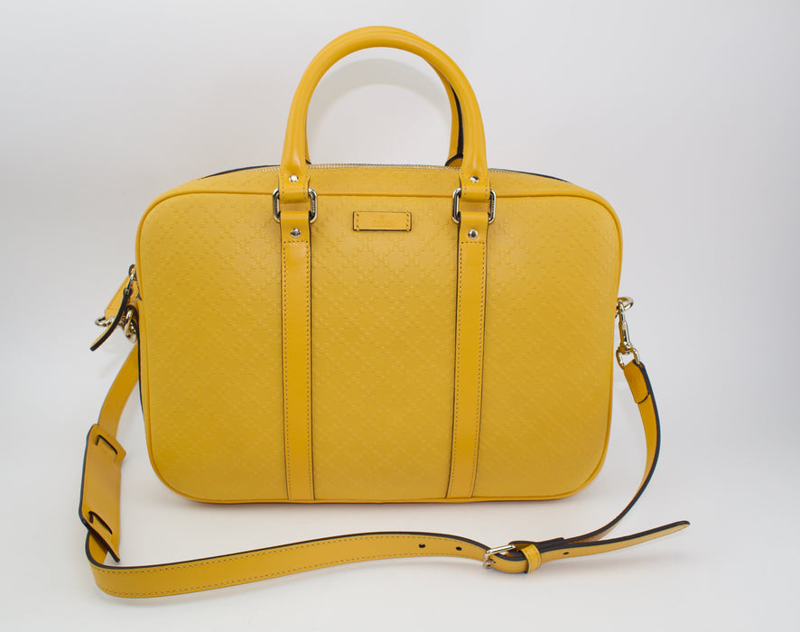 GUCCI YELLOW DIAMANTE TEXTURED LEATHER BRIEFCASE BAG