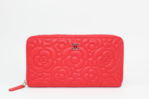 Chanel Camellia Embosed Large Zip Wallet