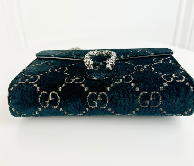 Gucci GG Velvet Dionysus Wallet On Chain Blue