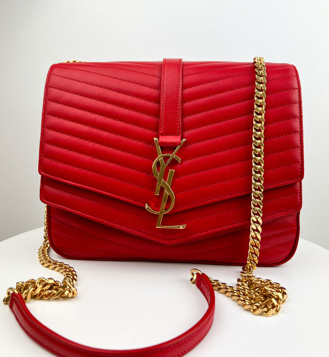 Saint Laurent Sulpice Flap Bag Matelasse Chevron Leather Medium Red