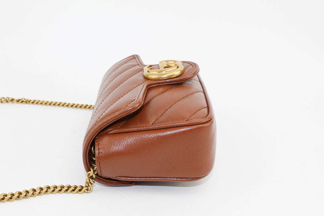 Gucci Leather GG Marmont  Super Mini Bag Brown