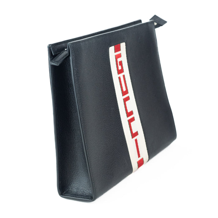 Gucci Logo Stripe Leather Pouch