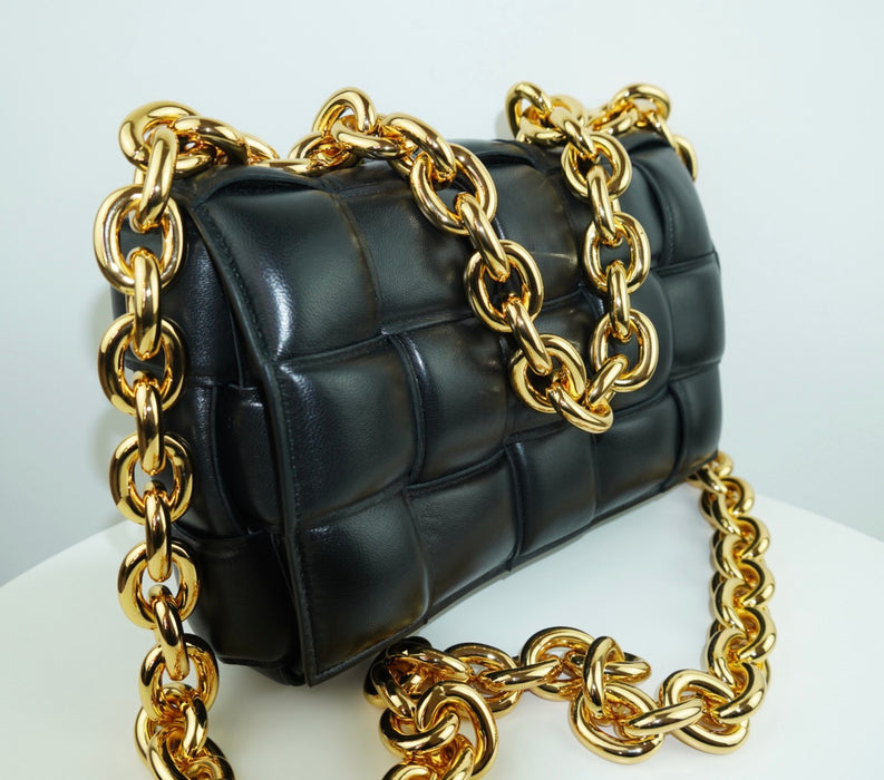 Bottega Veneta Chain Cassette Padded Leather Shoulder Bag in Black