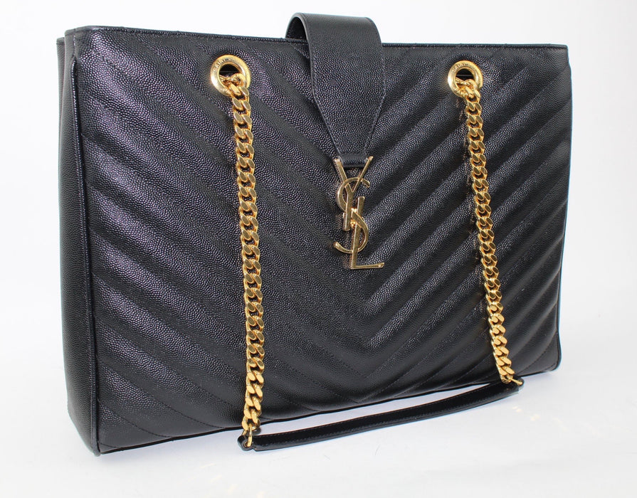 SAINT LAURENT GRAIN DE POUDRE MATELASSE CHEVRON MONOGRAM SHOPPING BAG - LuxurySnob