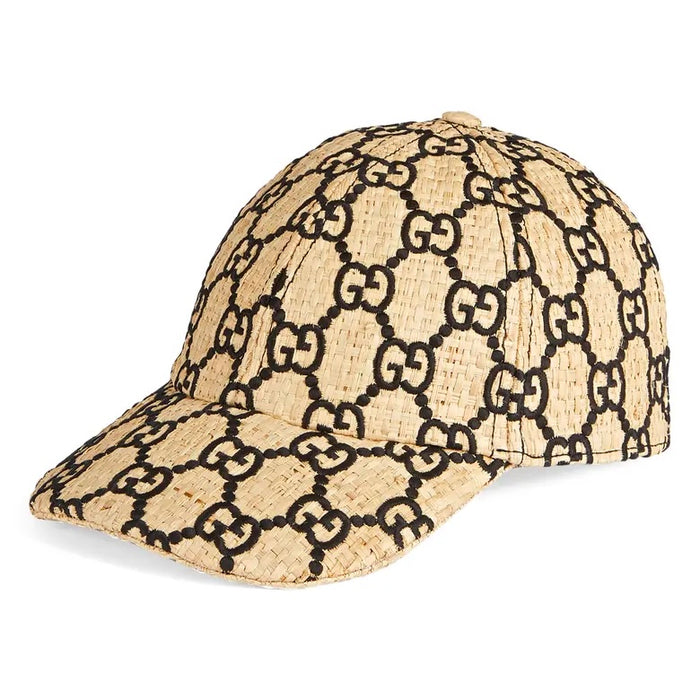 Gucci GG Embroidered Straw Baseball Cap