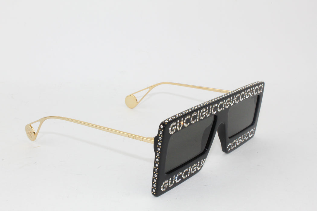 Gucci Acetate Crystal Mask-Frame Sunglasses Black