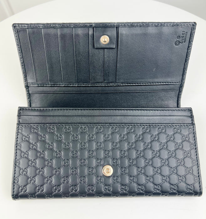 Gucci Leather Micro GG Guccissima Black Wallet