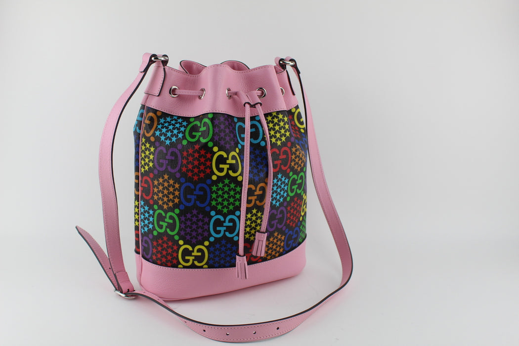 GUCCI BLACK PSYCHEDELIC BUCKET BAG PINK