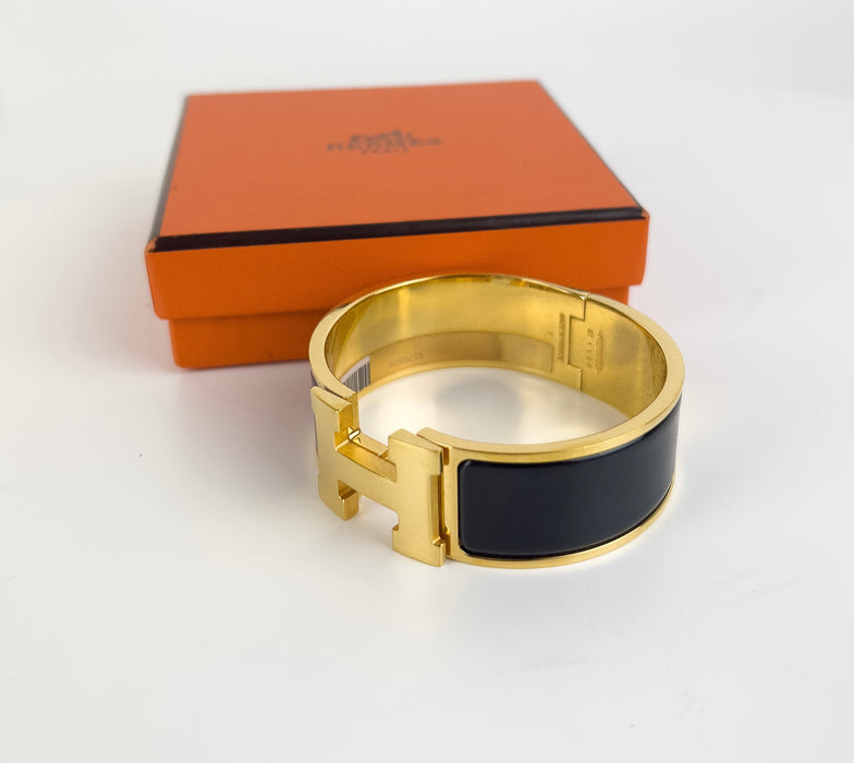 Hermes Black and Gold Clic Clac H Bracelet