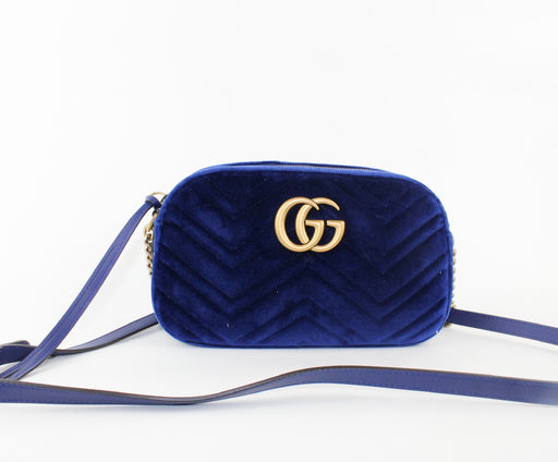 Gucci GG Marmont Velvet Camera Bag Blue