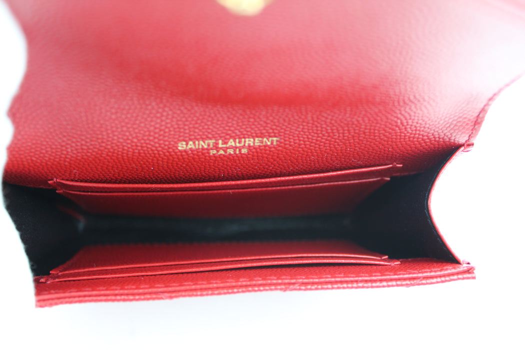 SAINT LAURENT MONOGRAM QUILTED TEXTURED LEATHER WALLET RED