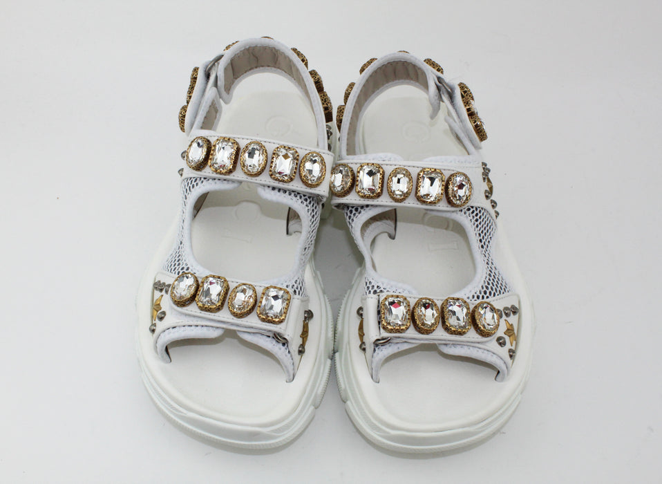 GUCCI CRYSTAL EMBELLISHED SANDALS WHITE