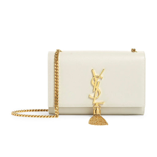Saint Laurent Leather Small Kate Tassel Chain Bag off white