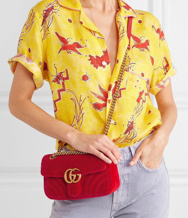 GUCCI GG MARMONT VELVET MINI SHOULDER BAG RED