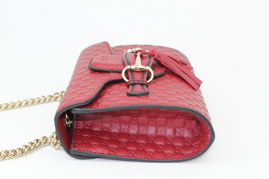 Gucci Emily Guccissima Mini Chain Shoulder Bag red