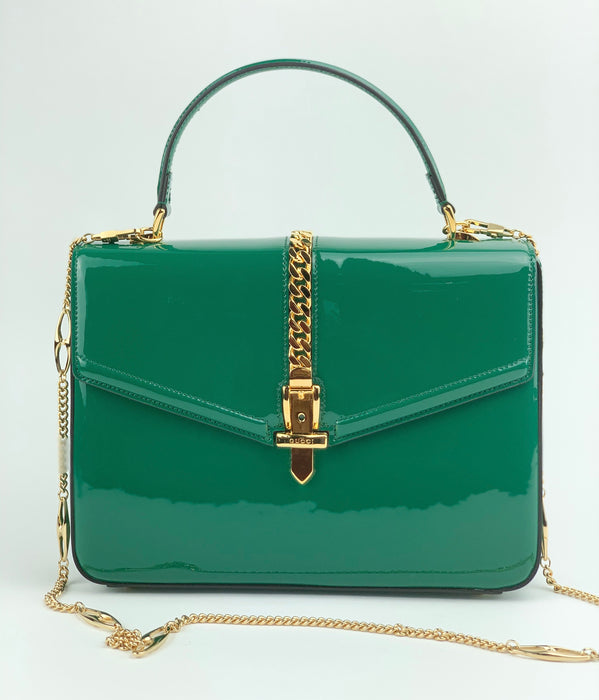 Gucci Sylvie 1969 Green Patent Leather Handle bag