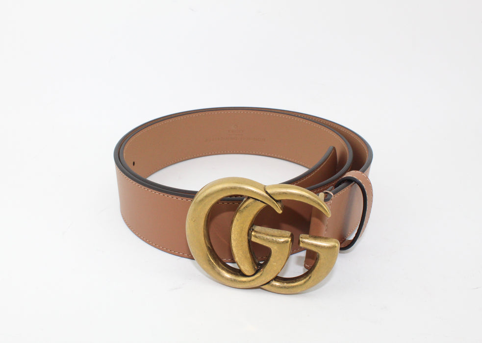 GUCCI LEATHER BELT WITH DOUBLE G BUCKLE