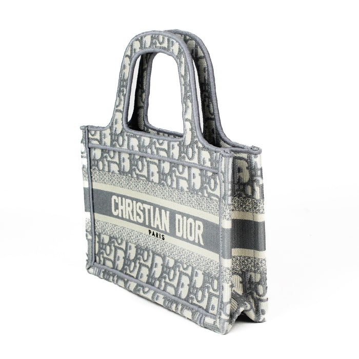 Dior Mini Book Tote in Gray Oblique Embroidery