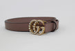 GUCCI LEATHER BELT WITH PEARL DOUBLE G BUCKLE Size 90/36 