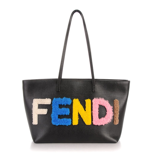 FENDI VITELLO ELITE SHEARLING SMALL LOGO TOTE - LuxurySnob