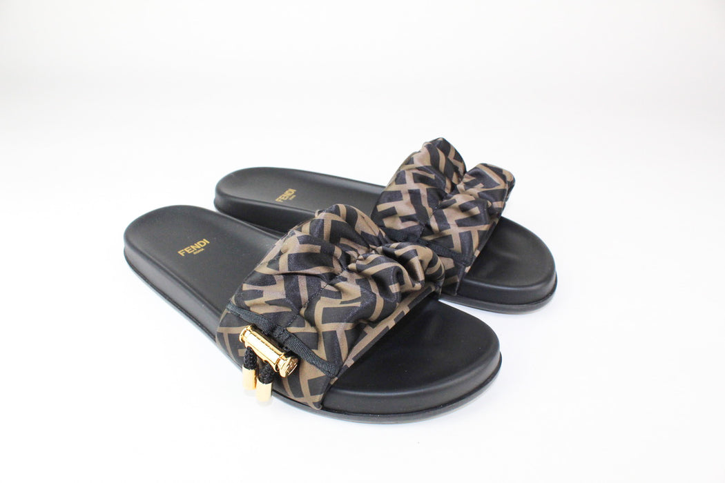 Fendi Feel Brown Satin Slides