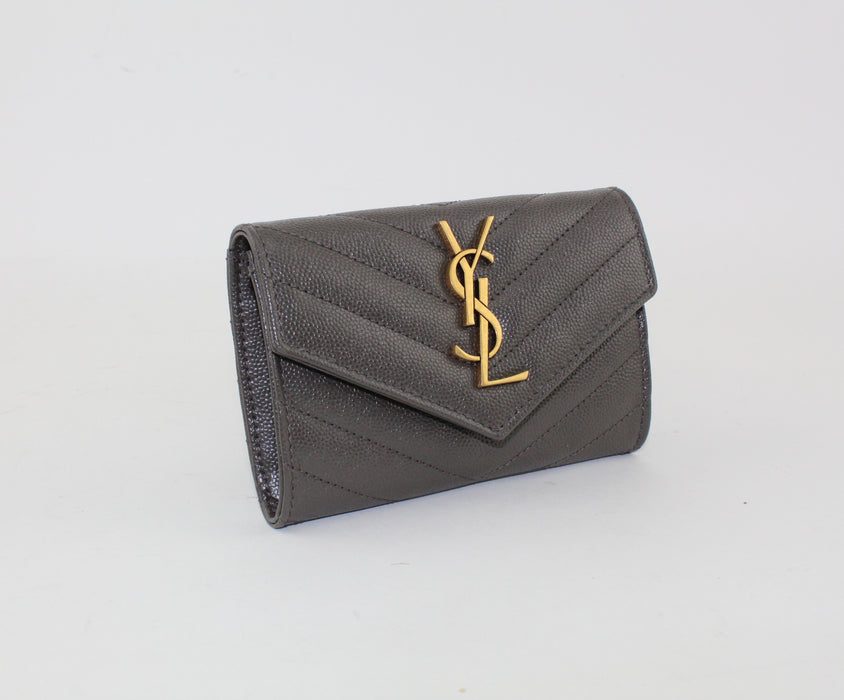 SAINT LAURENT GREY SMALL MONOGRAM WALLET