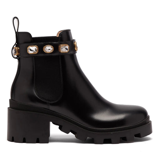 Gucci Trip Embellished Leather Ankle Boots