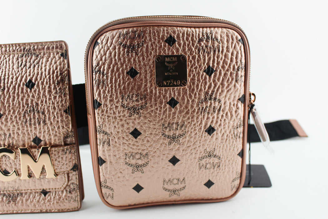 MCM STARK CANVAS DOUBLE BELT BAG