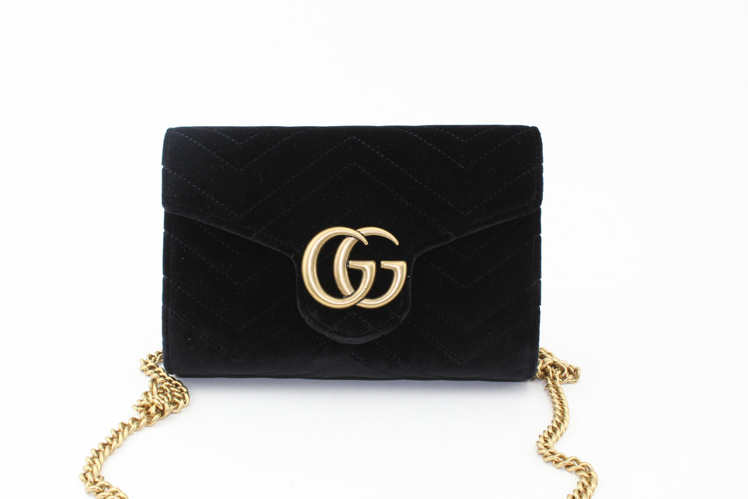 GUCCI VELVET MATELASSE GG MARMONT CHAIN BAG