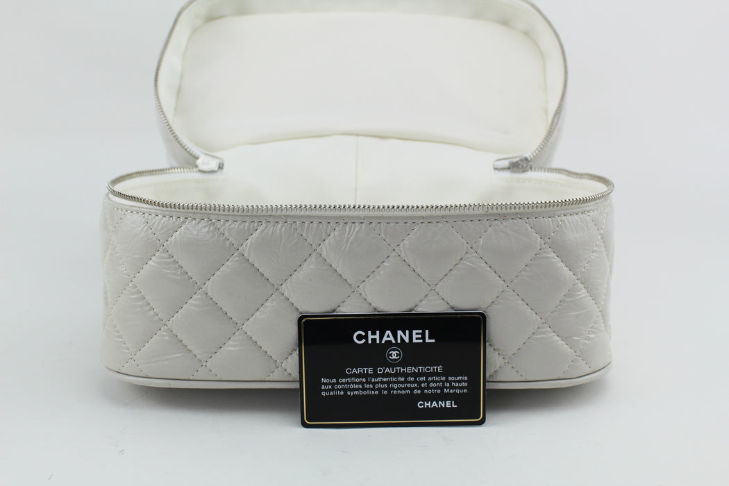 Chanel White Crumpled Leather & Transparent PVC Vanity Flap Backpack Bag