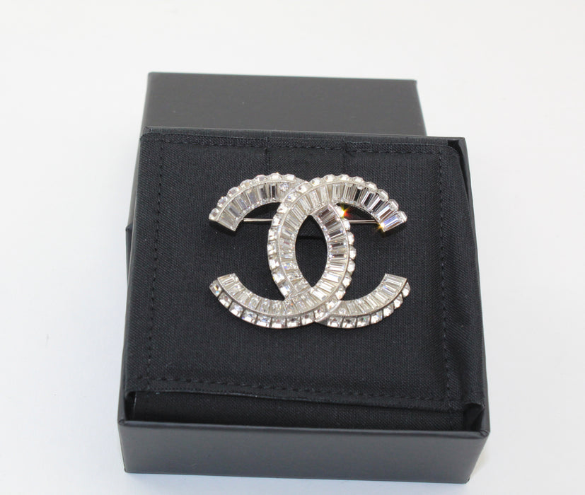 Chanel Silver and Crystal Brooch