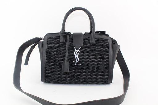 SAINT LAURENT RAFFIA TOP HANDLE BAG BLACK