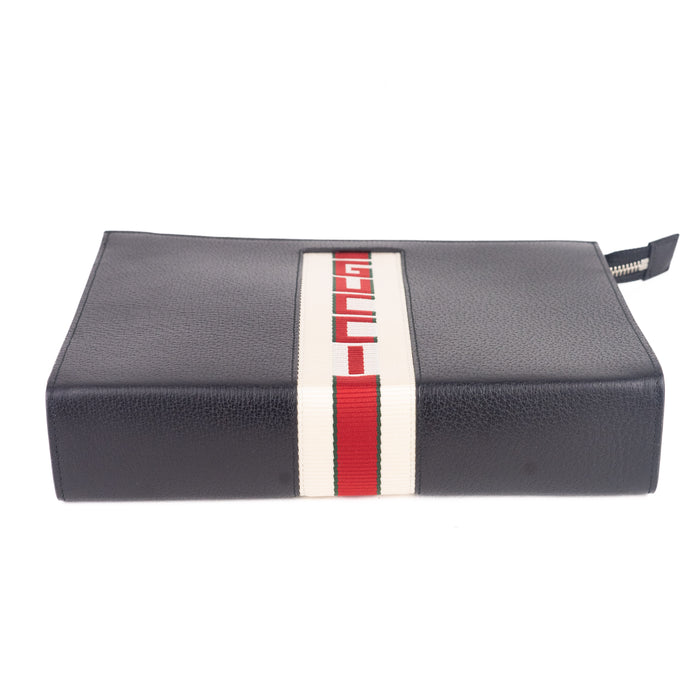Gucci Logo Stripe Leather Pouch