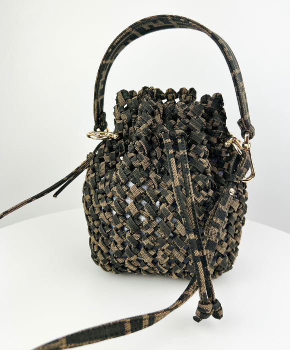 Fendi Mon Tresor bucket bag jacquard fabric interlace mini bag