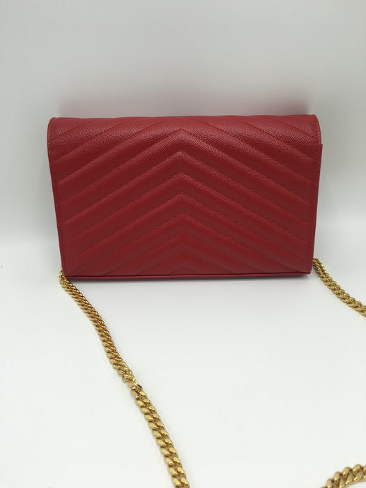 YSL ENVELOPE MONOGRAM CHAIN WALLET RED - LuxurySnob