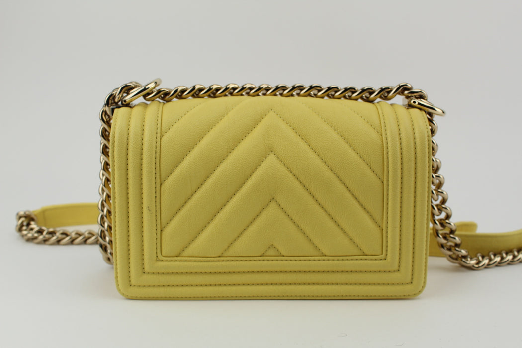 CHANEL CHEVRON SMALL BOY BAG YELLOW