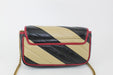 Gucci Calfskin Striped Matelasse Super Mini GG Marmont Black Beige