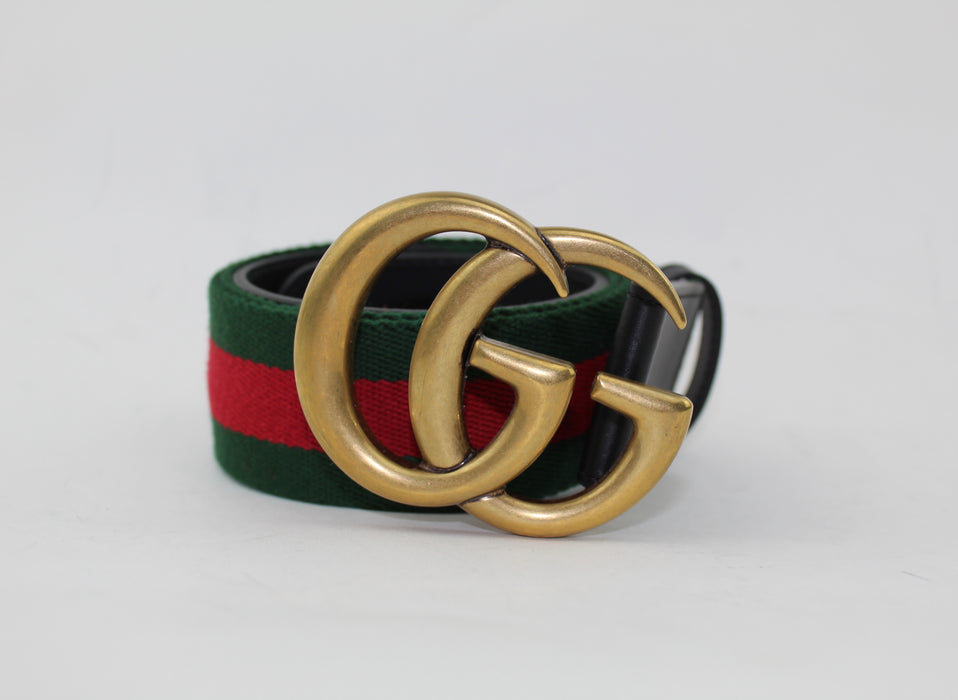 GUCCI NYLON WEB BELT WITH DOUBLE G BUCKLE 80/32