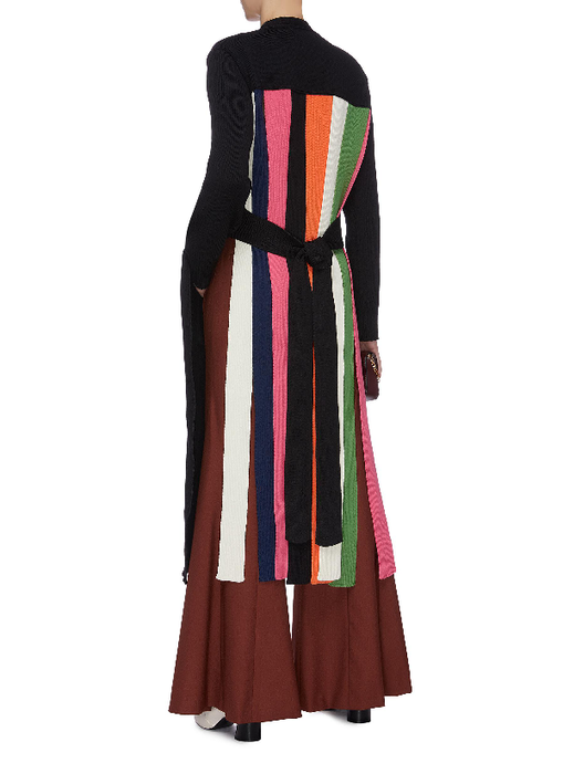 Akira Naka Belted Back Colourblock Stripe Fringe Long Cardigan