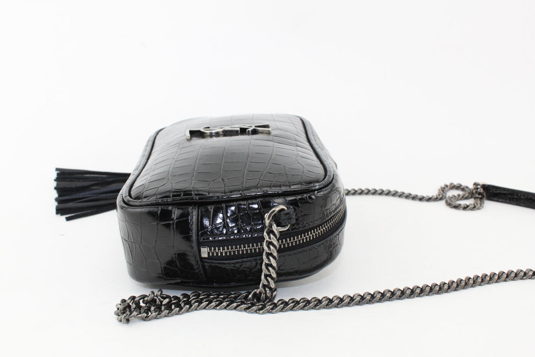 Saint Laurent Mini Lou Croc Embossed Camera bag