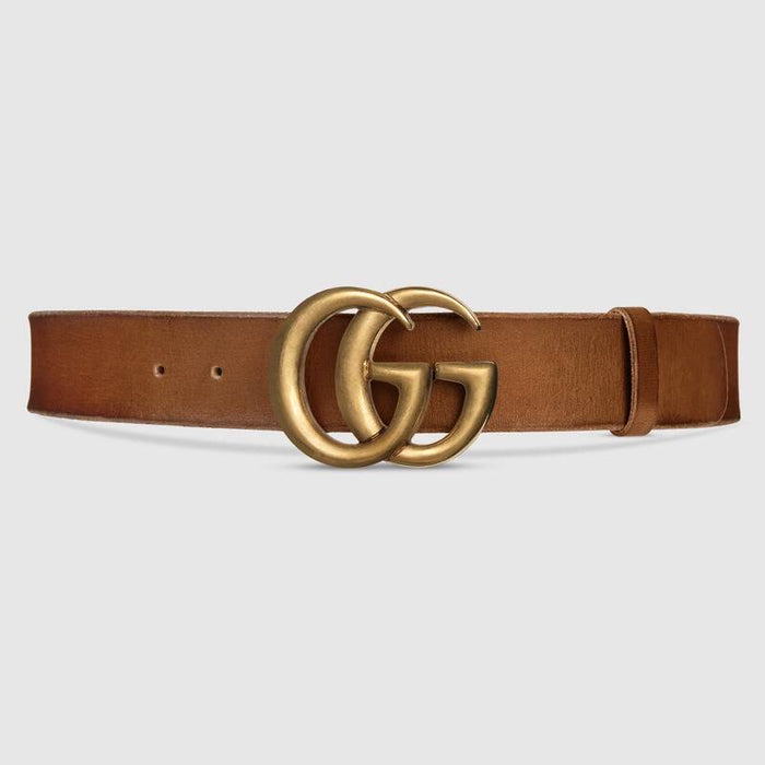 Gucci Leather Belt with Double G Brown