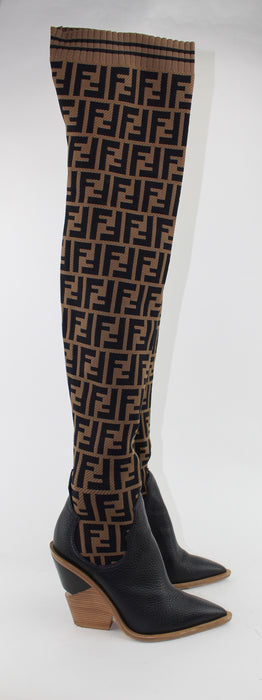 FENDI FF COWBOY OVER-THE-KNEE SOCK BOOTS SIZE 37 