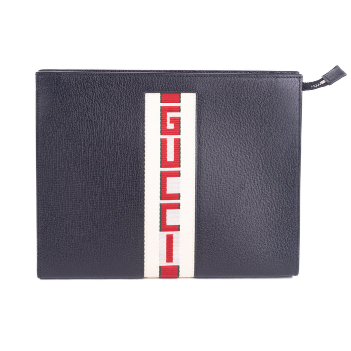 Gucci Logo Stripe Leather Pouch