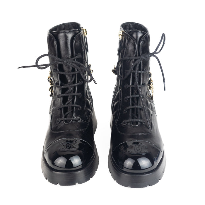 Chanel Lace-Ups Boots Shiny Calfskin