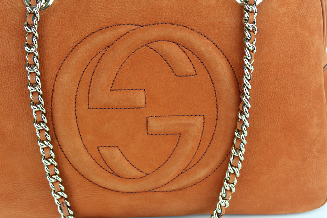 GUCCI ORANGE SOHO NUBUCK LEATHER CHAIN SHOULDER BAG