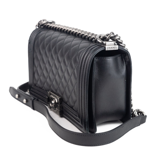 Chanel Medium Grained Calfskin Boy Bag with silver hardware