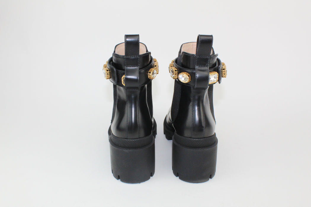 Gucci Trip Embellished Leather Ankle Boots