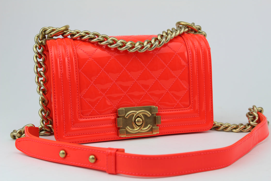 Chanel Patent Small Boy Bag Orange